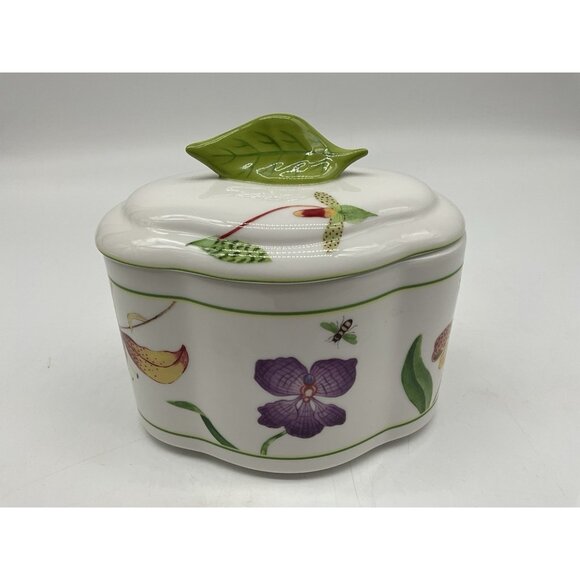 Lynn Chase Fantasia Decorated Covered Vanity Hand Painted Orchids and Butterfly - Picture 6 of 16